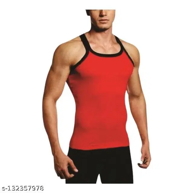 Cotton Vests for Men (Red, XXL)