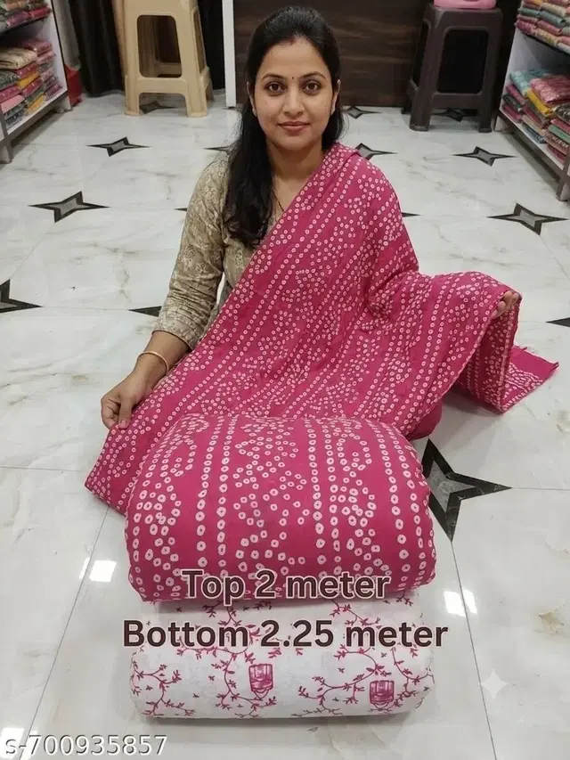 Printed Rayon Unstitched Suit for Women (Pink, Free Size)
