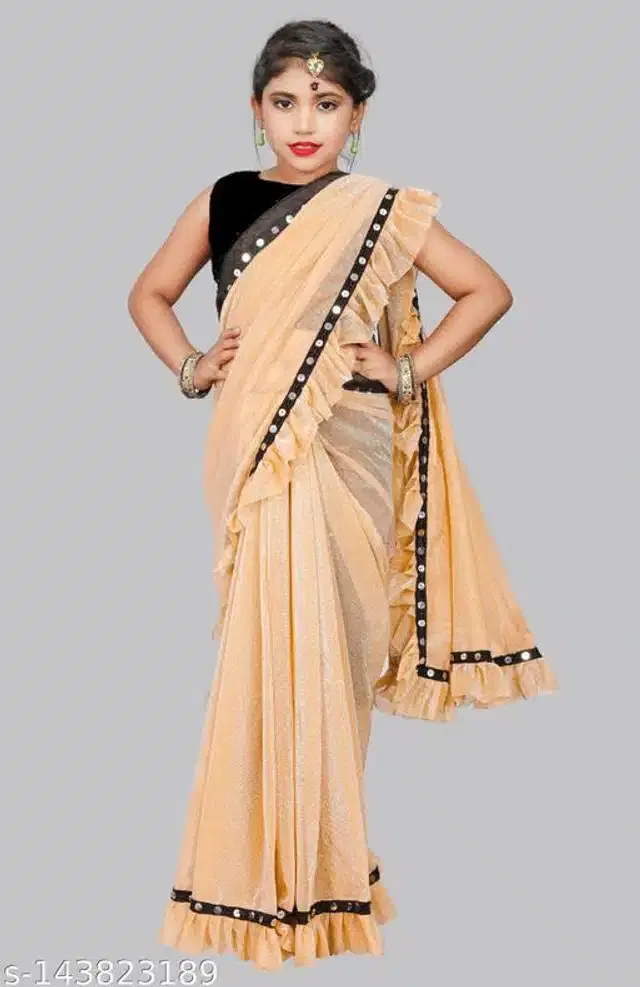 Ready to Wear Saree for Girls (Orange, 5-6 Years)
