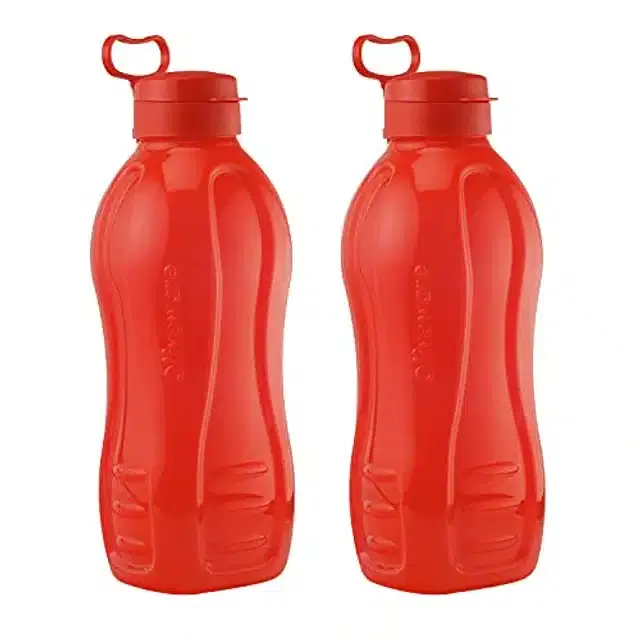 Airtight Plastic Water Bottle with Lid, Red, 2000 ml, Pack of 2