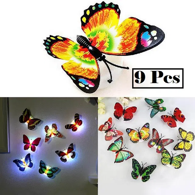 Plastic LED 3D Butterfly Wall Stickers, Multicolor, Pack of 9