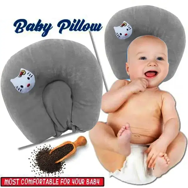 Mustard Seed Pillow for New Born Baby with Foam Cotton Cover for 0 to 12 Months (Gray, Pack of 1)