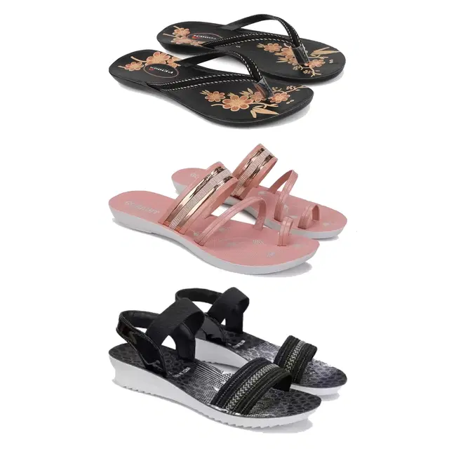 Sandals with 2 Pairs Flats for Women, Set of 3 (Multicolor, 5)