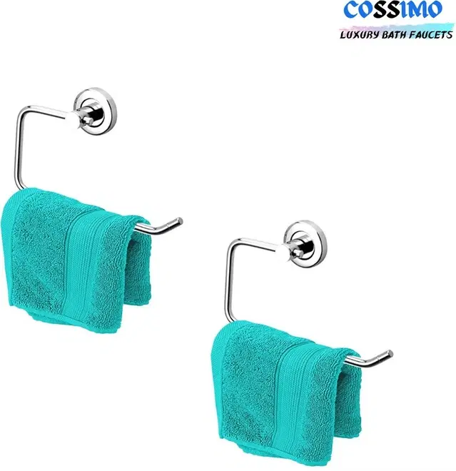 Stainless Steel Multipurpose Towel Ring with Wall Flange, Silver, Set of 2