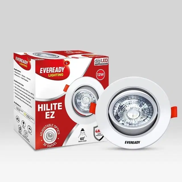 Eveready 12W LED Adjustable Recessed Spot Light | ‎Round Shape | Energy Efficient | Lightweight | Aesthetic Matte Finish | 480 lm Output | 4kV Surge Protection | Warm White (3000K).