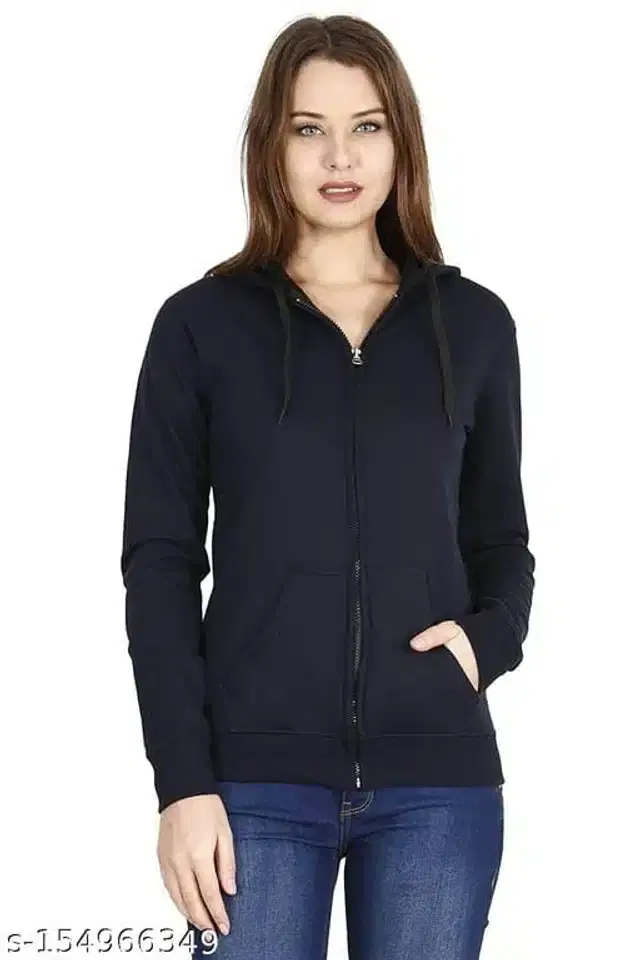 Women's Stylish Zipper Hoodie (Navy Blue, S)