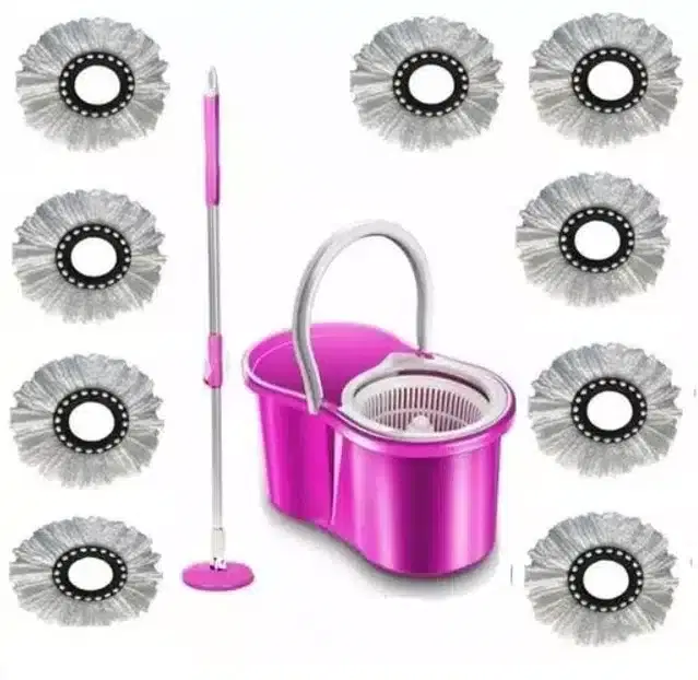 Bucket Mop with Refill, 9 Pcs, Set of 1, Purple