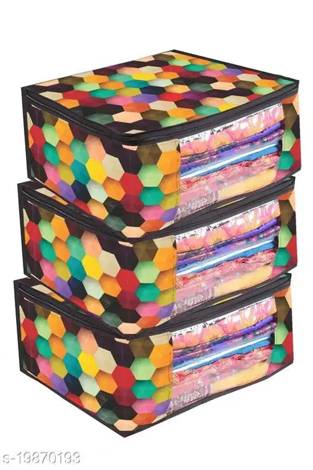 PVC Foldable Under Bed Storage, Multicolor, Pack of 3