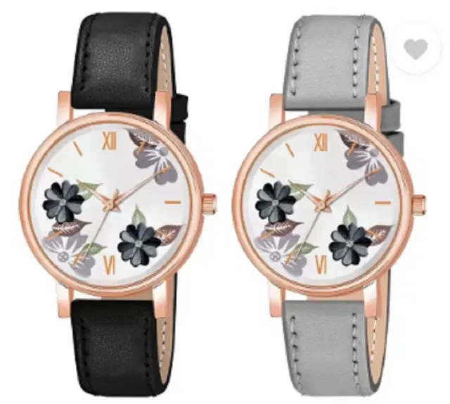 Leather Strap Analog Watch for Women & Girls, Pack of 2 (Multicolor)