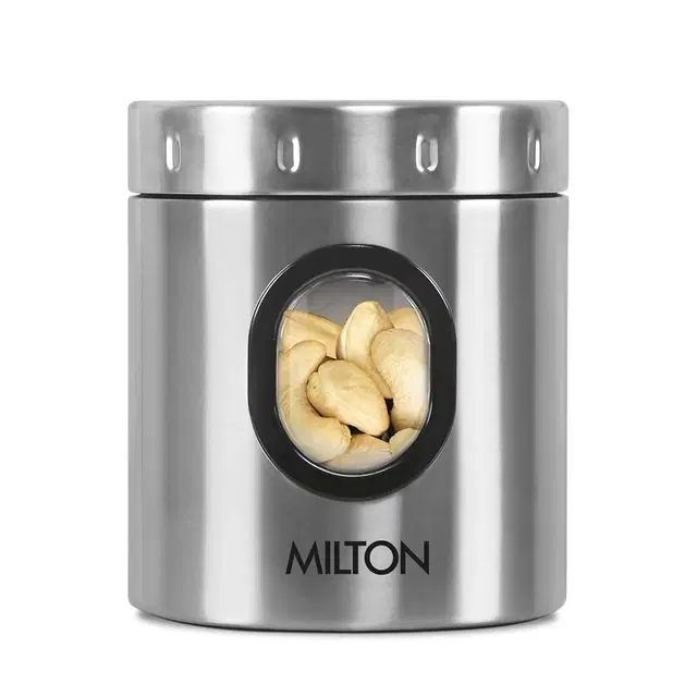 Milton Steel Crispy 350 Storage Jar, 400 ml, Silver | Light Weight | Odour Proof | Dishwasher Safe | Air Tight | Single Walled | Easy To Clean | Kitchen Container