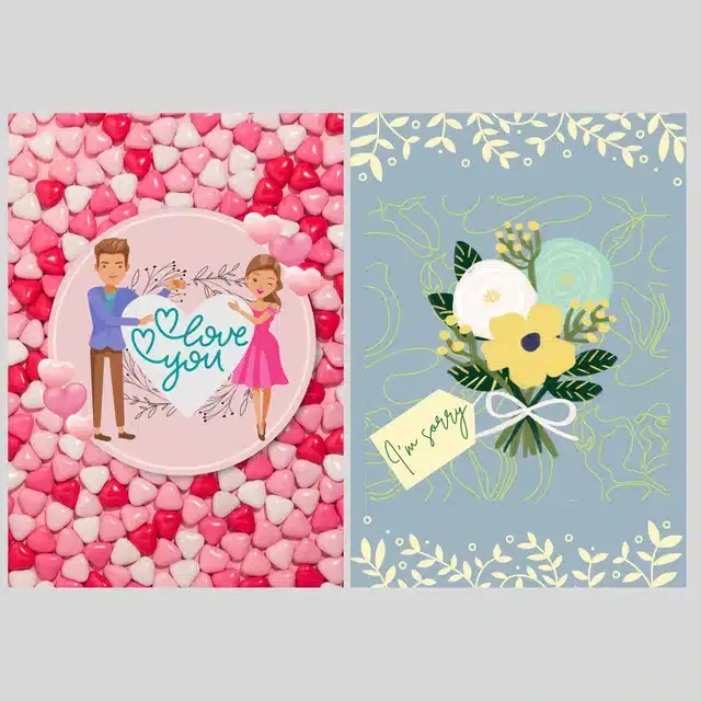 Sorry & Love Printed Cards, Multicolor, Pack of 2