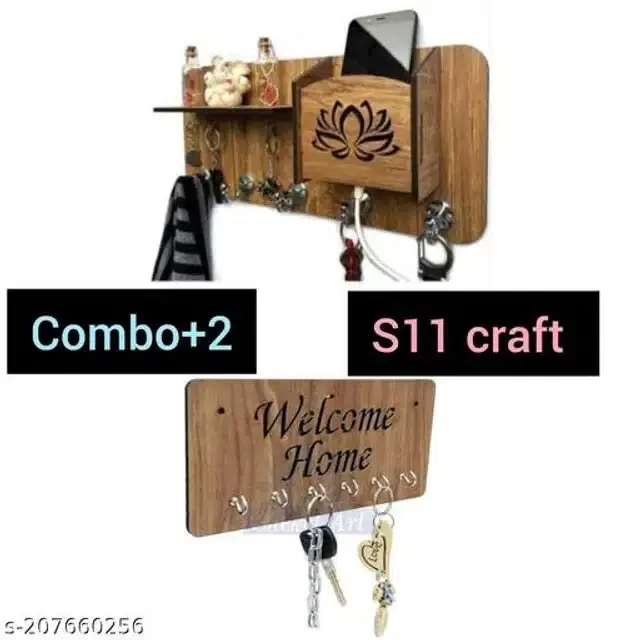 Wooden Mobile cum Key Holder, Brown, Pack of 2