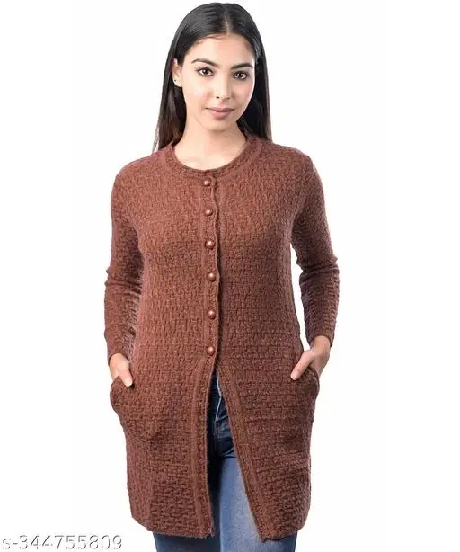 Acrylic Solid Sweater for Women (Brown, L)