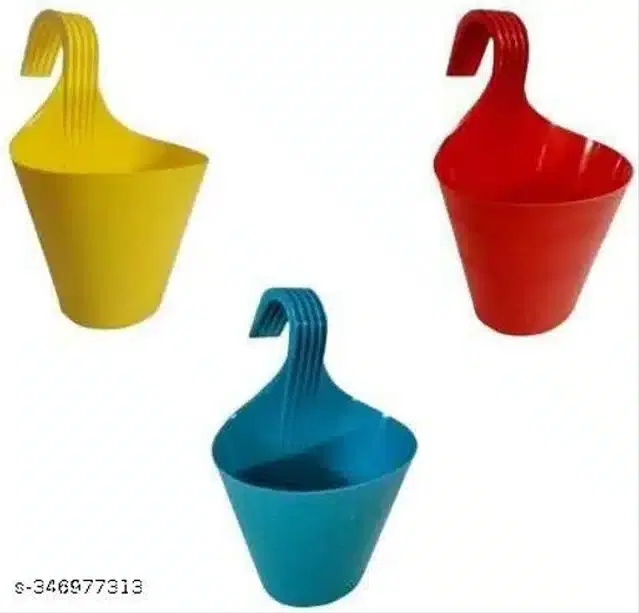 Plastic Hanging Planters, Multicolor, Pack of 3