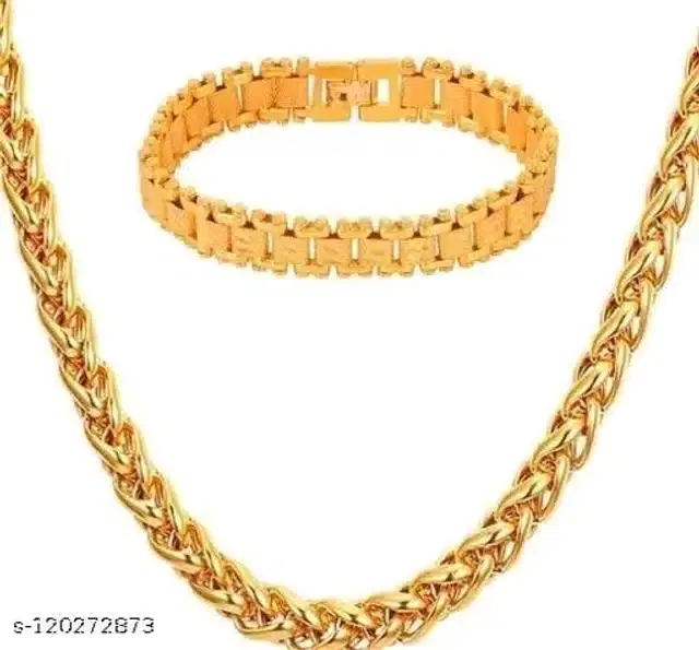 Designer Chain with Bracelet for Men & Boys, Set of 2 (Gold)