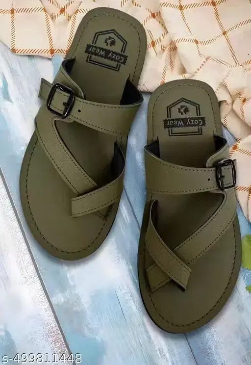 PU Flipflops & Slippers for Men (Green, 6)