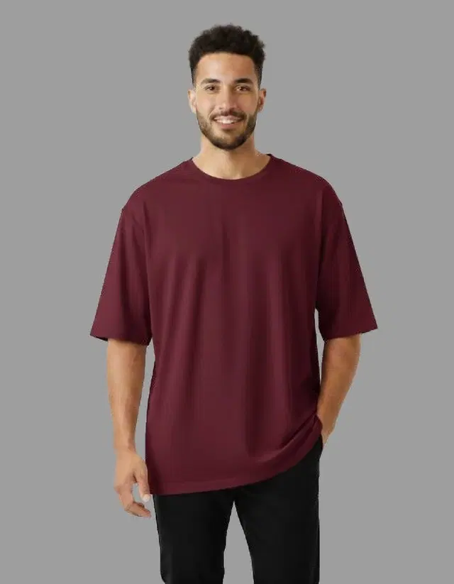 Cotton Blend Round Neck T-shirt for Men, Maroon (L)