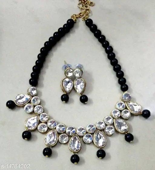 Beautiful Kundan Necklace Set for Women & Girls, Black