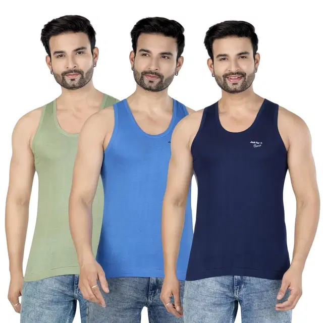 Cotton Jym Vest for Men, Multicolour, Pack of 3 (XL)