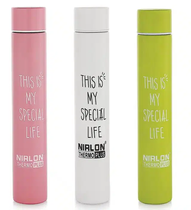 Stainless Steel Double Wall Vacuum Insulated Water Bottle, Pack of 3, Multicolor, 310 ml