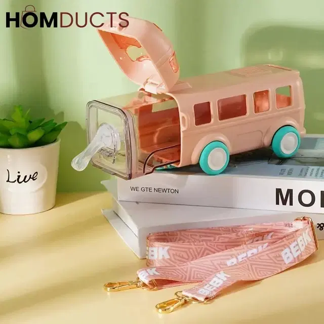 Plastic Bus Shape Sipper Bottle for Kids, Multicolor (1000 ml)