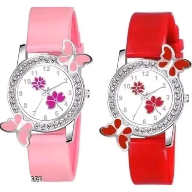 Analog Watch for Women, Pack of 2 (Pink & Red)