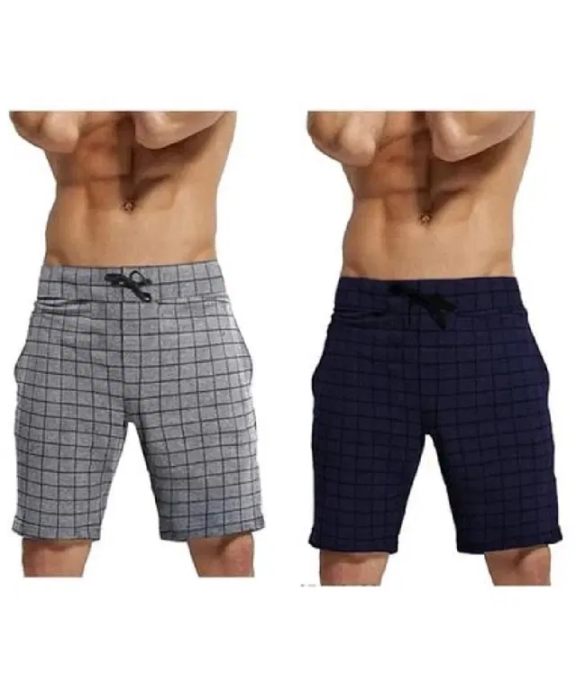 Cotton Shorts for Men, Pack of 2 (Grey & Navy Blue, 32)