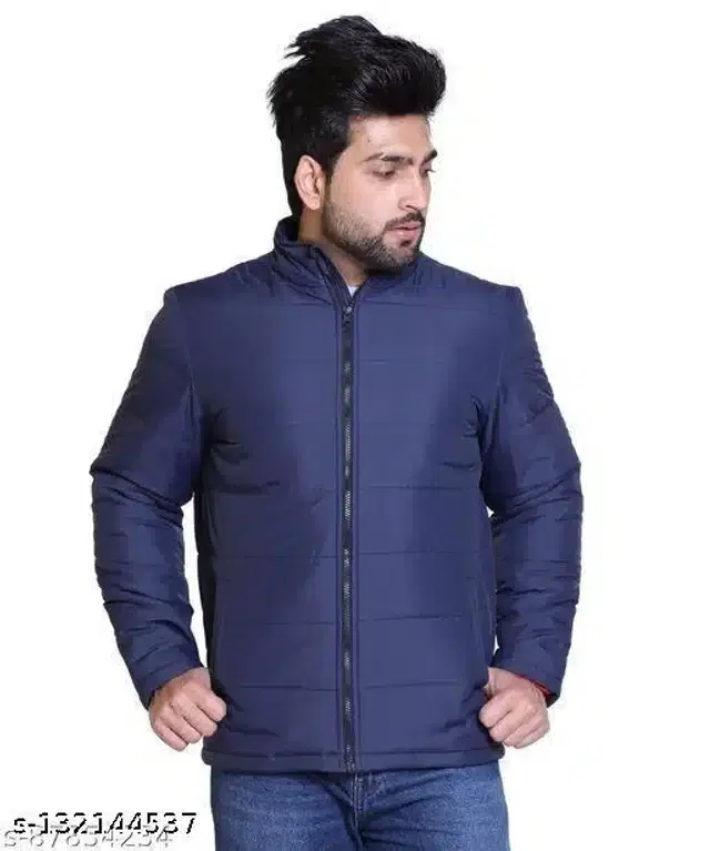 Polyester Full Sleeves Solid Jacket for Men (Navy Blue, L)
