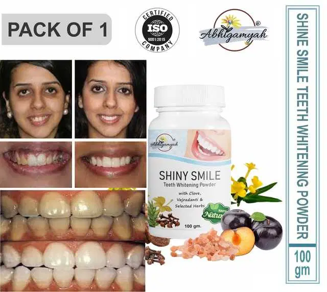Abhigamayh 100 % Organic Teeth Whitening White Tooth Powder For Tobacco Stain, Tartar, gutkha Stain And Yellow Teeth Removal, 100 g, Pack Of 1, A-1093