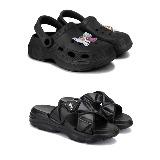 Clogs with Slipper for Women, Pack of 2 (Multicolor, 5)