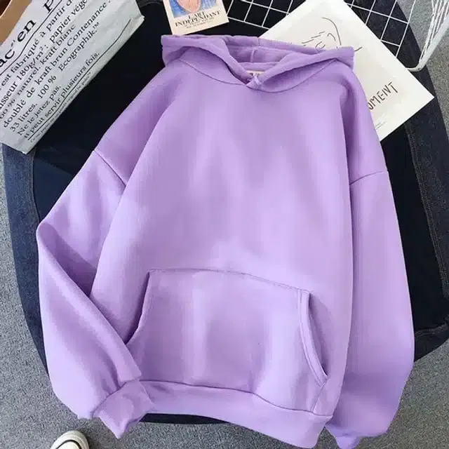 Fleece Self-Design Hoodies for Women (Lavender, XL)