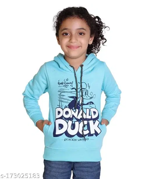 Woolen Printed Hoodie for Girls (Aqua Blue, 7-8 Years)