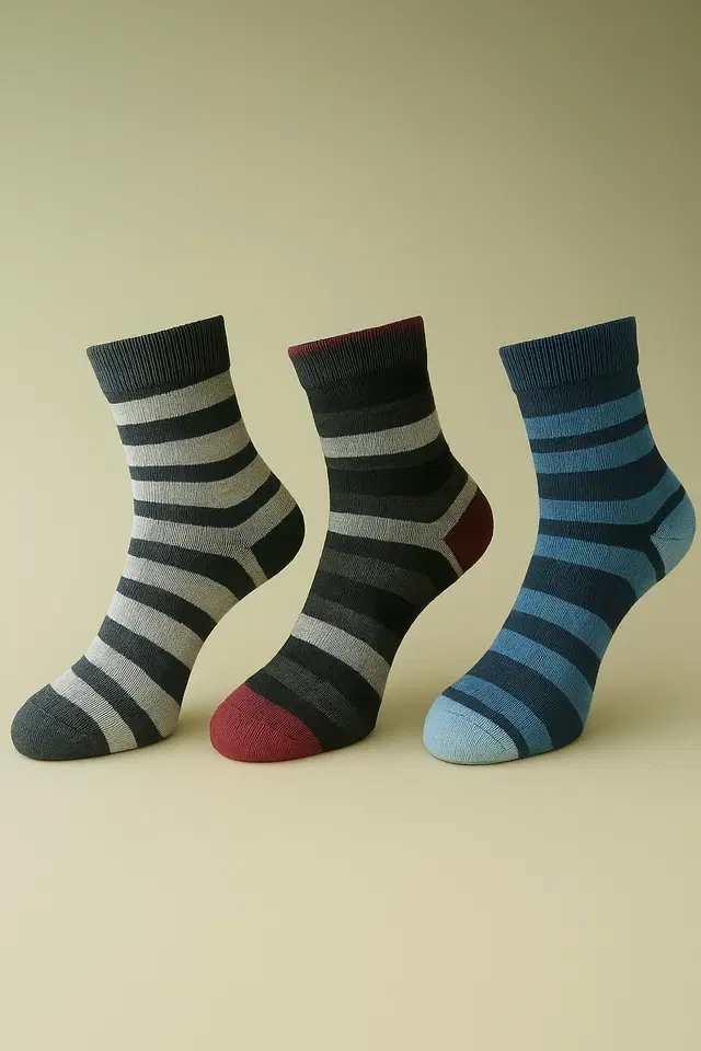 Cotton Spandex Calf Length Socks for Men M-NTC-151, Pack of 3, Multicolor