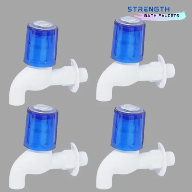 Plastic Short Body Bib Cock Tap with Wall Flange, White, Set of 4