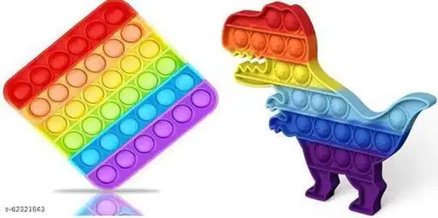 Silicone Pop It Fidget Stress Relief Toy, Multicolor, Pack of 2