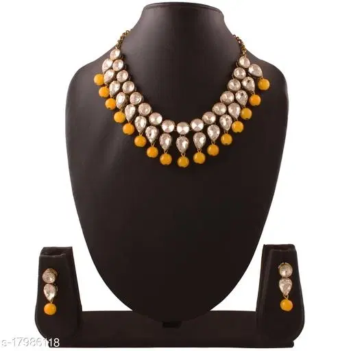 Beautiful Kundan Necklace Set for Women & Girls, Yellow