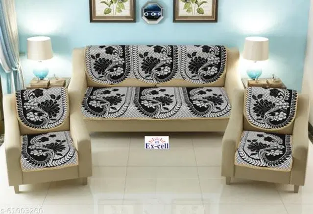 Polycotton 5 Seater Sofa Covers, Black, Set of 1