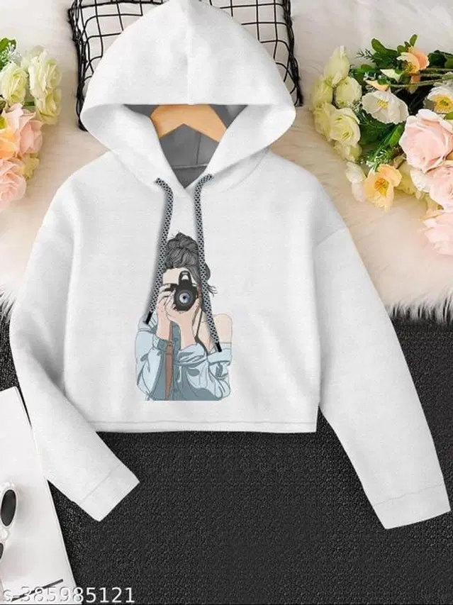 Cotton Blend Hoodie for Girls (White, 12-13 Years)