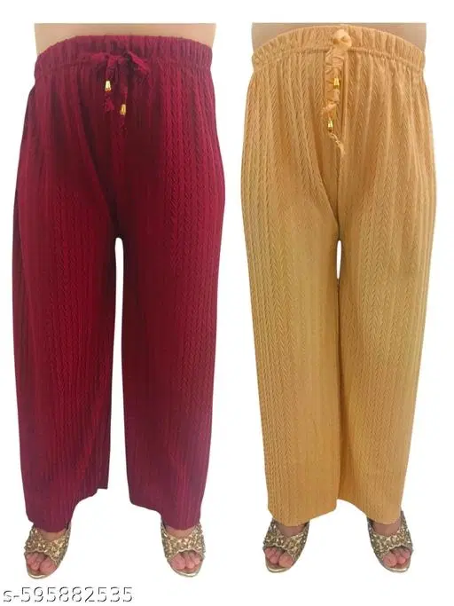 Palazzo Pants for Women, Pack of 2 (Maroon, S)