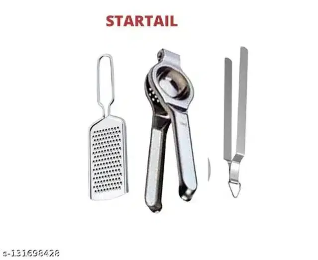 Stainless Steel Cheese Grater with Lemon Squeezer & Cooking Tong, Silver, Set of 3