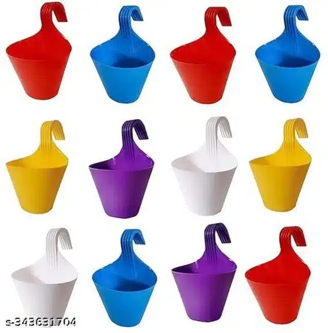 Plastic Hanging Planters, Multicolor, Pack of 12