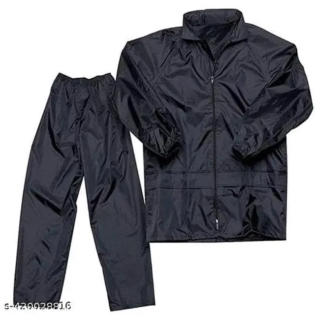 Polyester Rain Coat for Men, Black, L