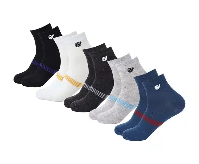 Cotton Ankle Socks for Unisex, Set of 5 (Multicolor, Free Size)