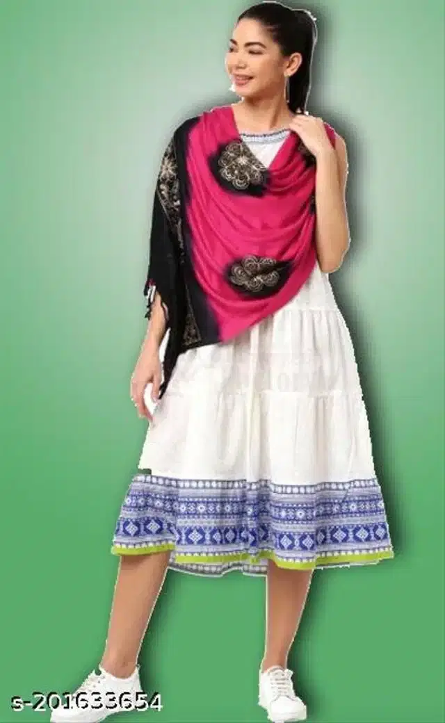 Satin Scarf for Women (Pink & Black, 1.8 m)