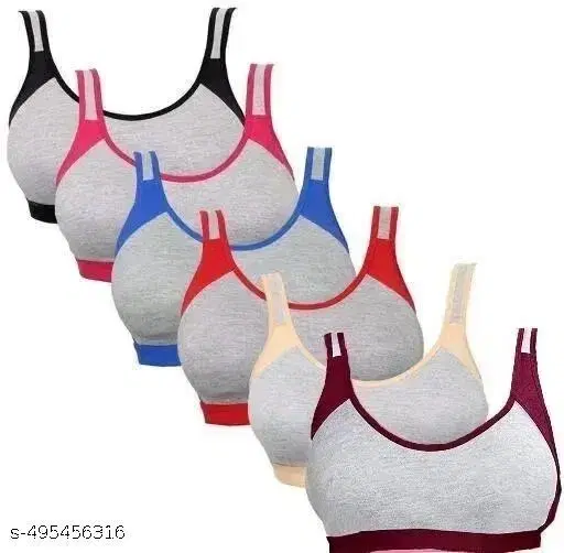 Cotton Sports Bra for Women & Girls, Multicolour, Pack of  6 (28A)