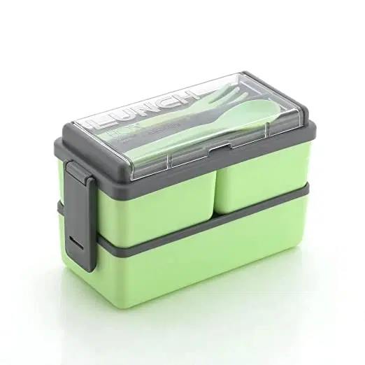 KS Plastic 3 Containers Lunch Box, Green, 1400 ml