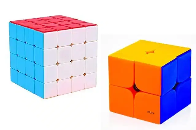4x4 & 2x2 Stickerless Rubik's Cube, Set of 2, Multicolor