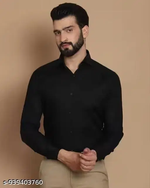 Solid Shirt for Men (Black, M)
