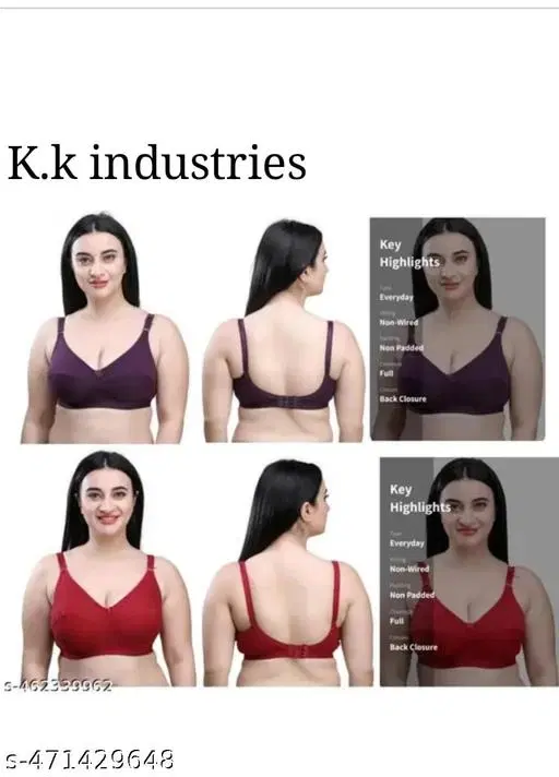 Cotton Blend Solid Bras for Women, Purple & Red, Pack of 2 (36B)