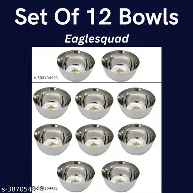 Stainless Steel Bowls, Silver, Pack of 12